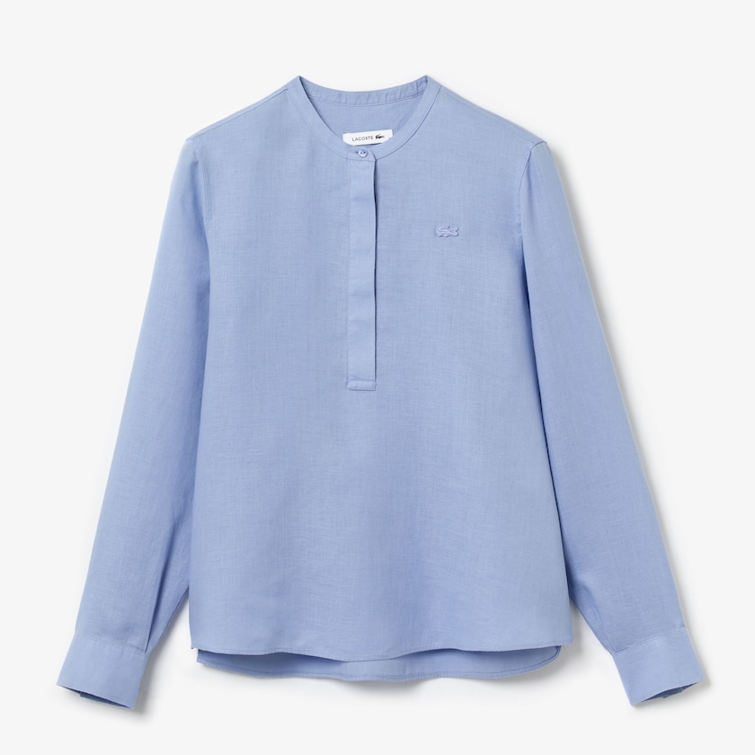 Camisas Lacoste Buttoned Mao Collar Linen Blouse Mujer Morados | AB3-41984M4