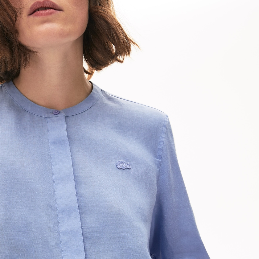 Camisas Lacoste Buttoned Mao Collar Linen Blouse Mujer Morados | AB3-41984M4