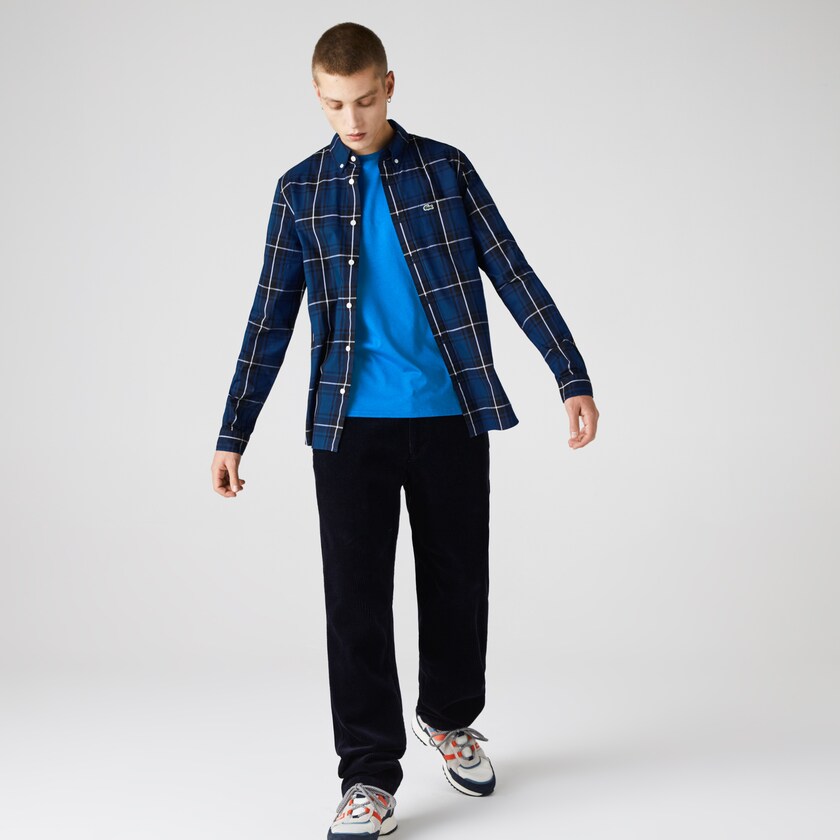 Camisas Lacoste Hombre Azules Negros Blancos Checked Slim Fit Stretch Cotton Poplin OO3-08530H6
