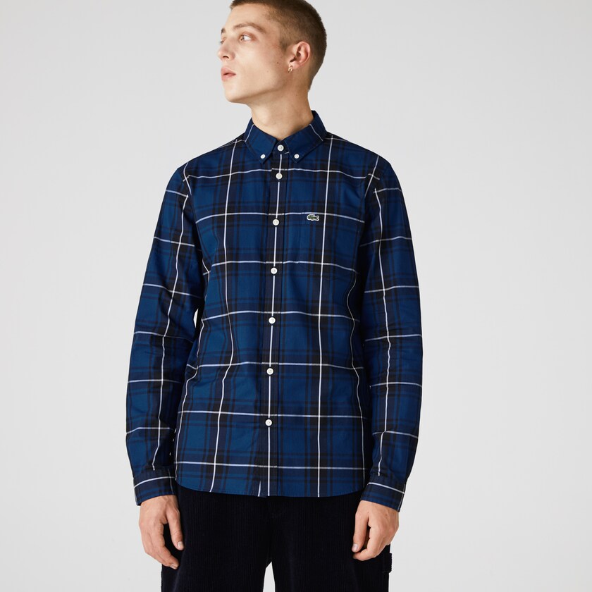 Camisas Lacoste Hombre Azules Negros Blancos Checked Slim Fit Stretch Cotton Poplin OO3-08530H6