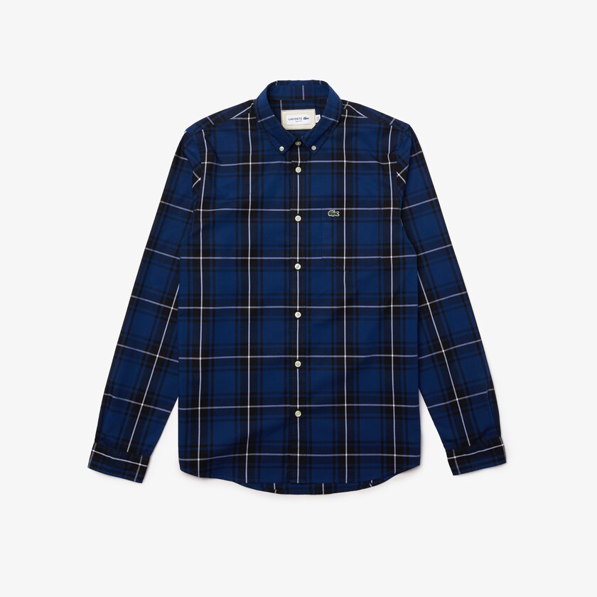 Camisas Lacoste Hombre Azules Negros Blancos Checked Slim Fit Stretch Cotton Poplin OO3-08530H6