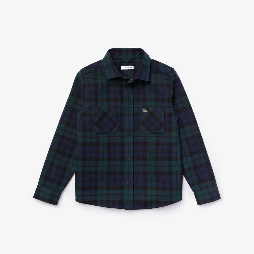 Camisas Lacoste Niños Azul Marino Azules Verdes Classic Fit Checked Cotton Flannel GS4-16131X4