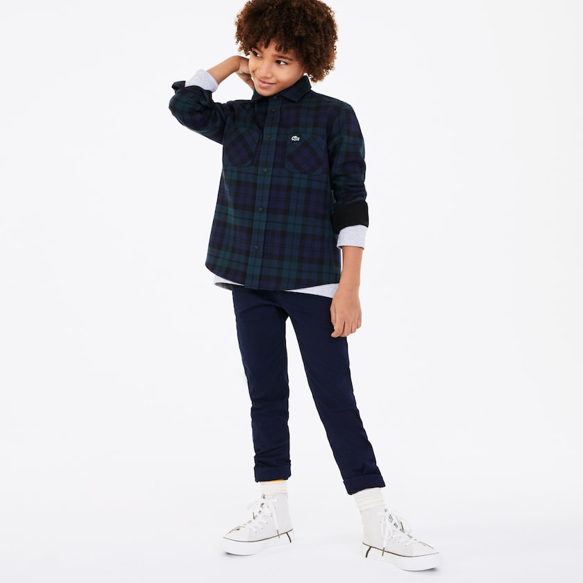 Camisas Lacoste Niños Azul Marino Azules Verdes Classic Fit Checked Cotton Flannel GS4-16131X4