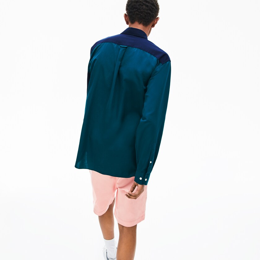 Camisas Lacoste Hombre Azul Marino Azules Verdes Blancos Color-Block Cotton IY8-50635J4