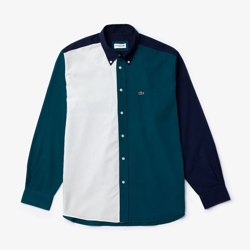 Camisas Lacoste Hombre Azul Marino Azules Verdes Blancos Color-Block Cotton IY8-50635J4