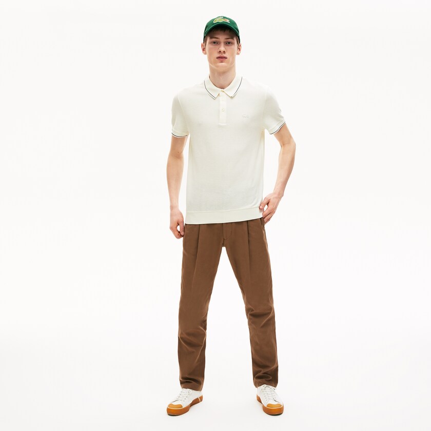 Camisas Lacoste Cotton-Silk Piqué Polo Hombre Blancos Negros | KK6-81278Z7