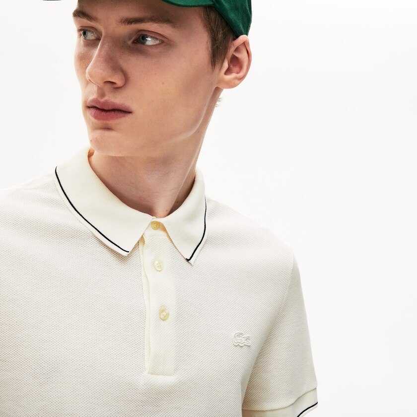 Camisas Lacoste Cotton-Silk Piqué Polo Hombre Blancos Negros | KK6-81278Z7