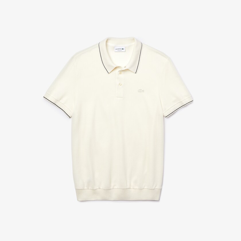 Camisas Lacoste Cotton-Silk Piqué Polo Hombre Blancos Negros | KK6-81278Z7