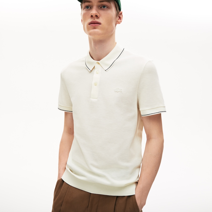 Camisas Lacoste Cotton-Silk Piqué Polo Hombre Blancos Negros | KK6-81278Z7