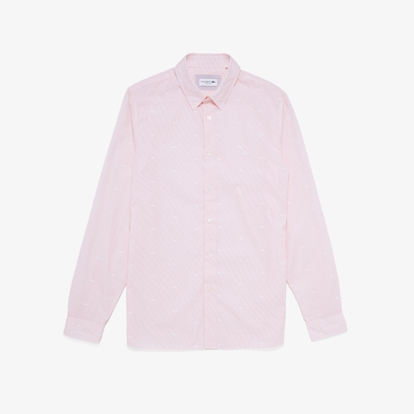 Camisas Lacoste Hombre Rosas Blancos Crocodile Print Poplin PC1-89148S2