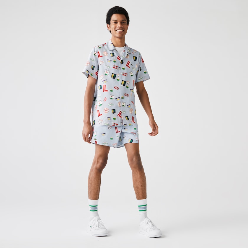 Camisas Lacoste Hawaiian Print Cotton Hombre Azules Blancos | IE8-33703I1