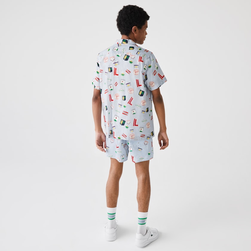 Camisas Lacoste Hawaiian Print Cotton Hombre Azules Blancos | IE8-33703I1
