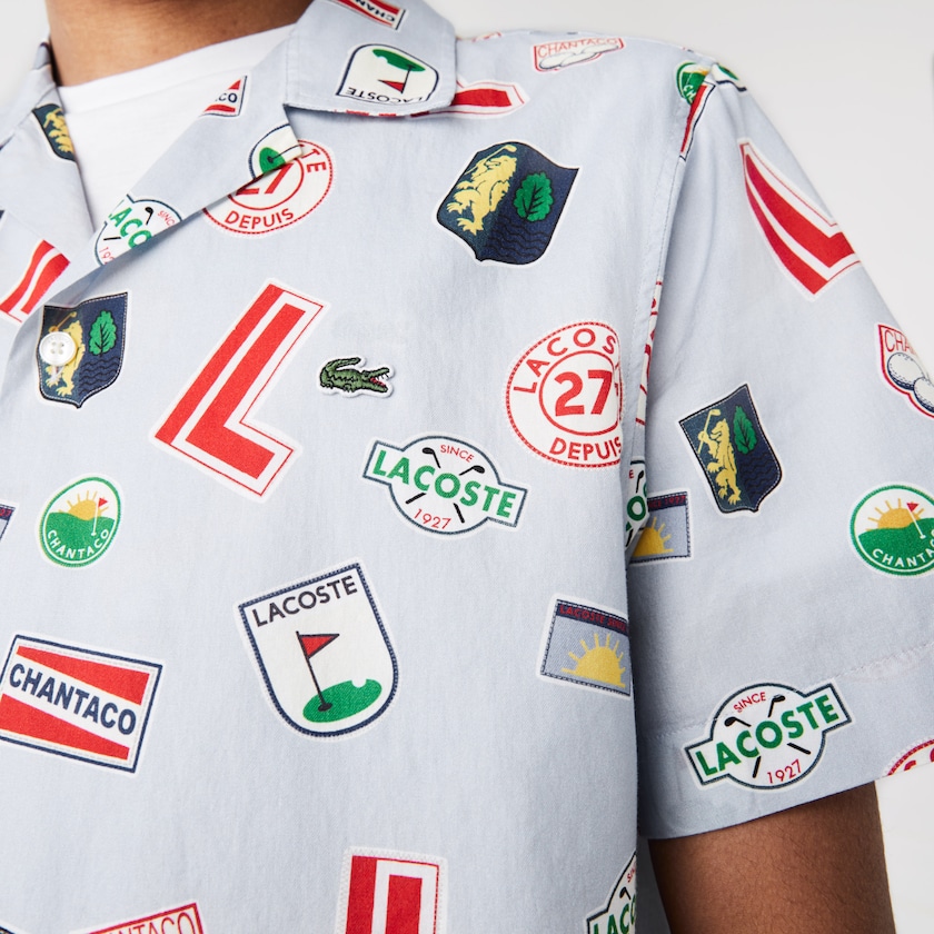 Camisas Lacoste Hawaiian Print Cotton Hombre Azules Blancos | IE8-33703I1