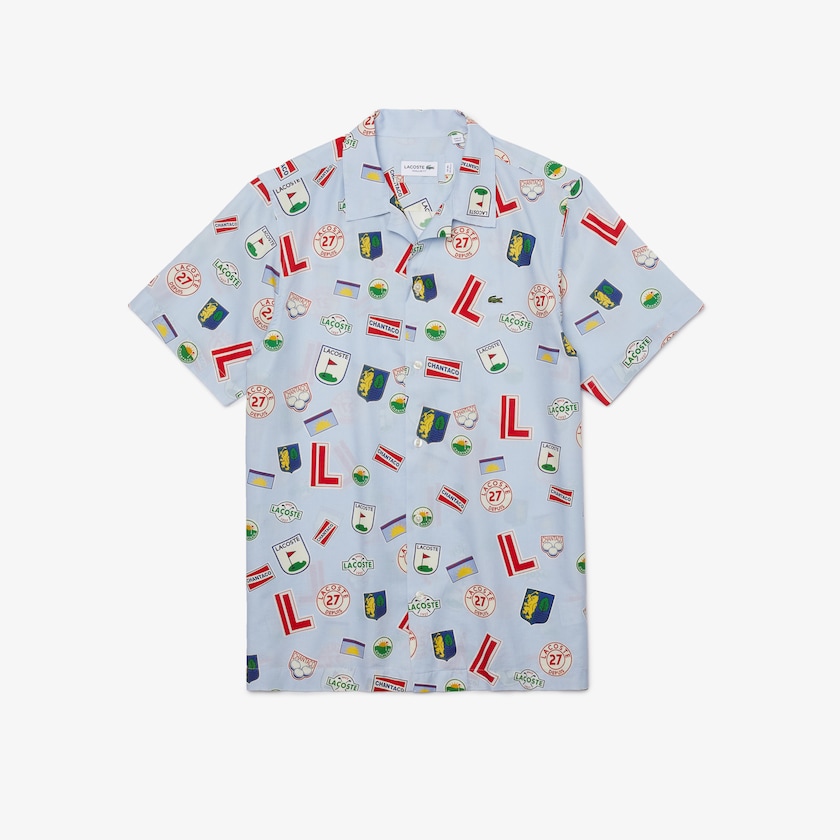 Camisas Lacoste Hawaiian Print Cotton Hombre Azules Blancos | IE8-33703I1