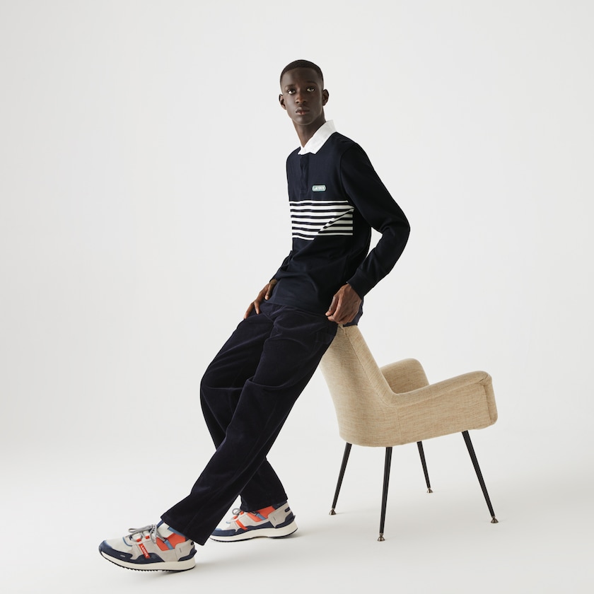 Camisas Lacoste Héritage Striped Thick Cotton Rugby Polo Hombre Azul Marino Azules Blancos Azul Marino Azules | NX1-66226Z3