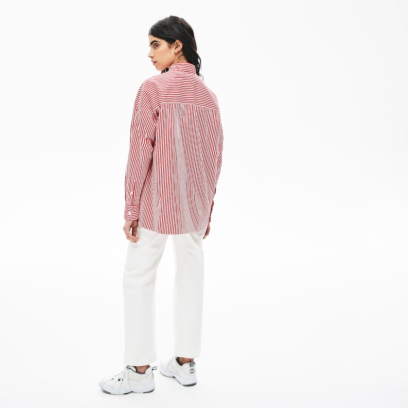 Camisas Lacoste LIVE Boxy-Fit Striped Cotton Mujer Blancos Rojos | PE0-05000L6