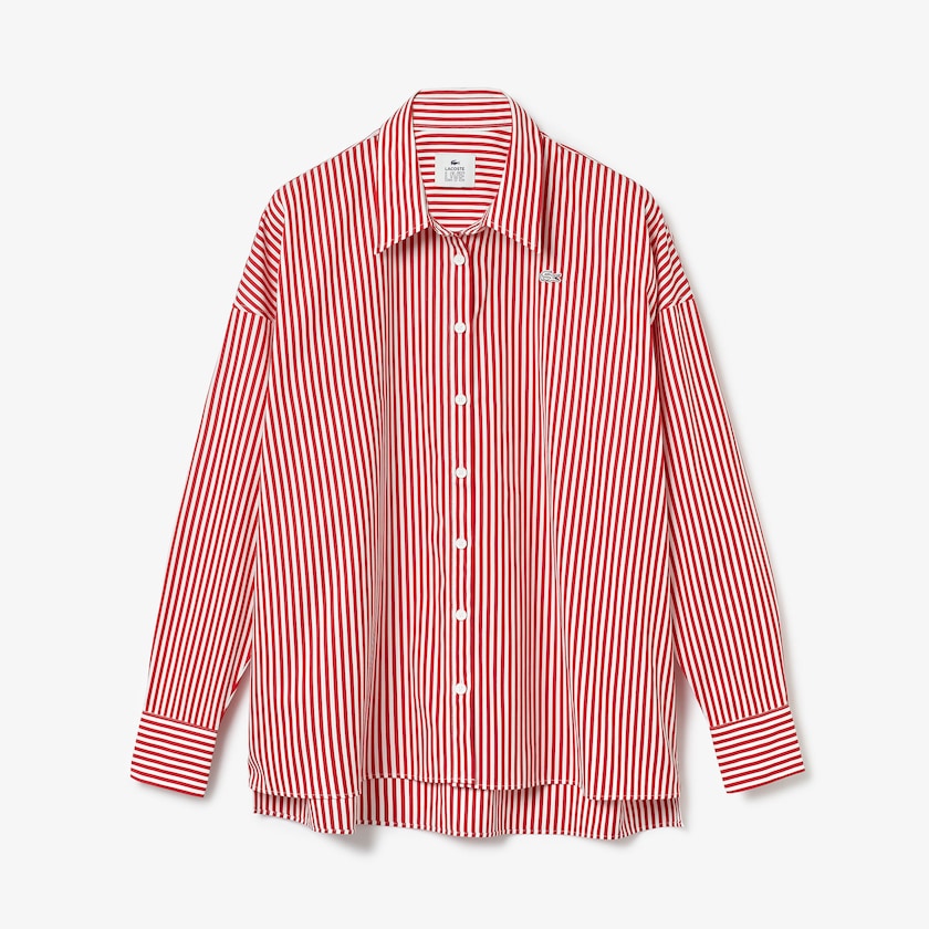 Camisas Lacoste LIVE Boxy-Fit Striped Cotton Mujer Blancos Rojos | PE0-05000L6