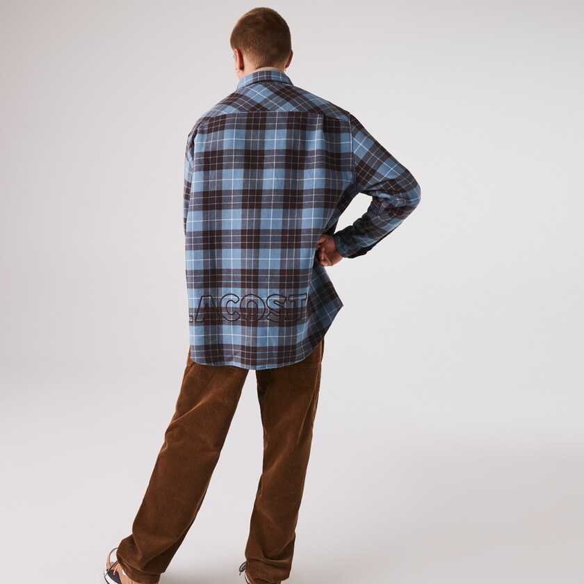 Camisas Lacoste Hombre Azules Marrom LIVE Checked Flannel Lined Oversized FP8-05750K3