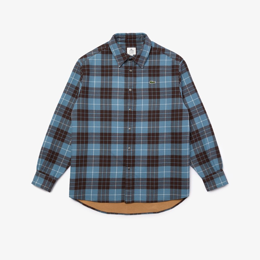 Camisas Lacoste Hombre Azules Marrom LIVE Checked Flannel Lined Oversized FP8-05750K3