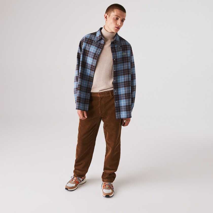 Camisas Lacoste Hombre Azules Marrom LIVE Checked Flannel Lined Oversized FP8-05750K3