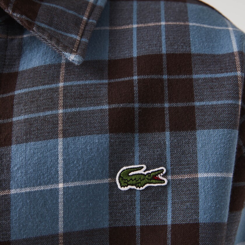 Camisas Lacoste Hombre Azules Marrom LIVE Checked Flannel Lined Oversized FP8-05750K3