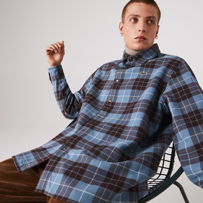 Camisas Lacoste Hombre Azules Marrom LIVE Checked Flannel Lined Oversized FP8-05750K3