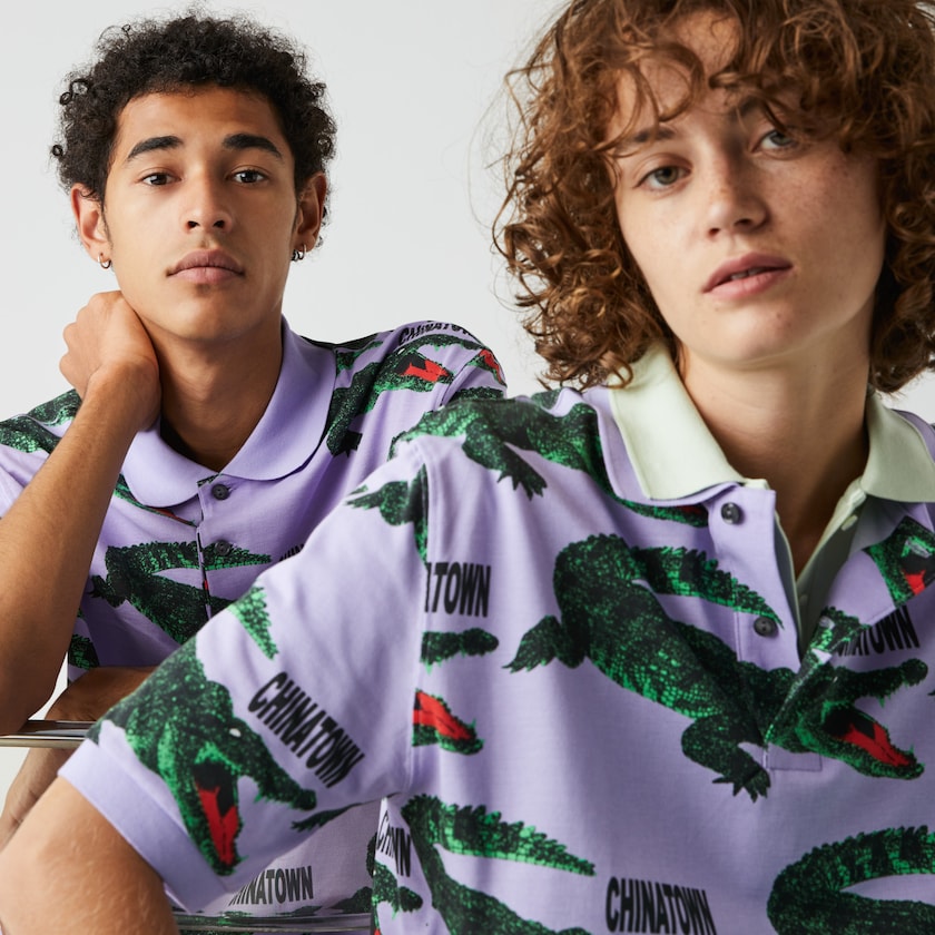 Camisas Lacoste LIVE Chinatown Market Collaboration Loose Fit Polo Hombre Morados Blancos | EP3-25952M8