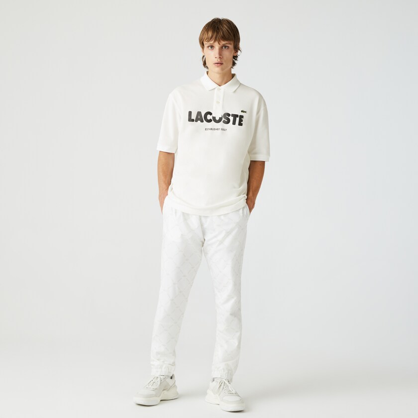 Camisas Lacoste LIVE Loose Fit Branded Cotton Piqué Polo Hombre Blancos Negros | CG7-52995D2