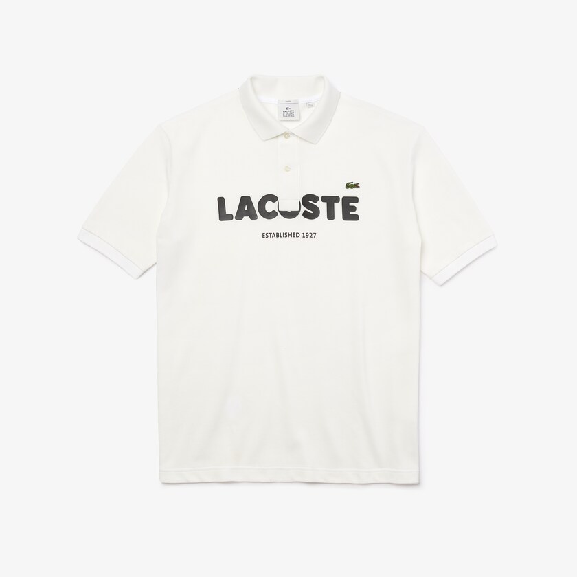 Camisas Lacoste LIVE Loose Fit Branded Cotton Piqué Polo Hombre Blancos Negros | CG7-52995D2