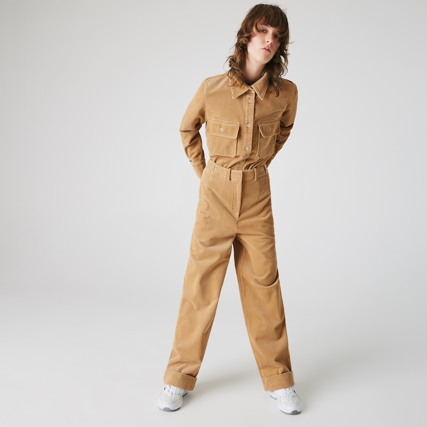 Camisas Lacoste LIVE Pockets Ribbed Velvet Mujer Beige | OM0-45404F8