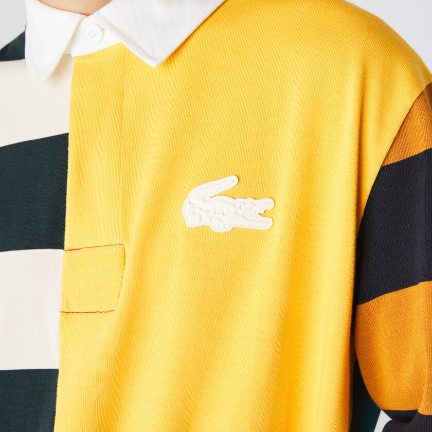 Camisas Lacoste LIVE Relaxed Colorblock Rugby Polo Hombre Amarillos Blancos | IT0-68806G8