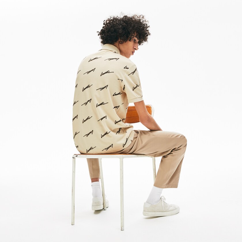 Camisas Lacoste LIVE Standard Fit Print Cotton Piqué Polo Hombre Beige | WB3-36443X3