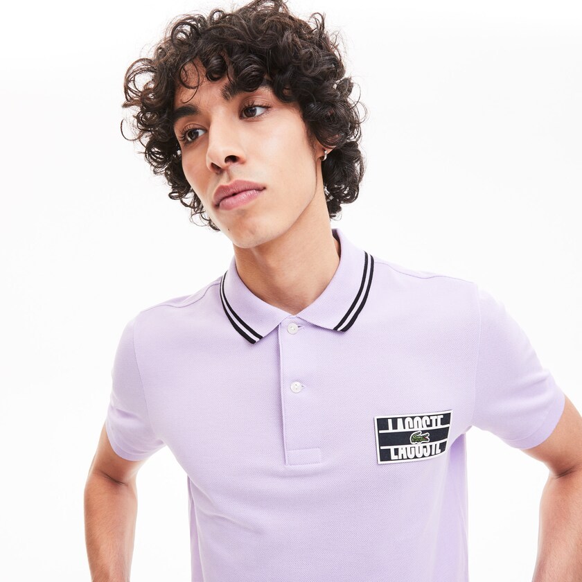 Camisas Lacoste LIVE Striped-Collar Cotton Piqué Polo Hombre Morados Negros | LY2-53765C3