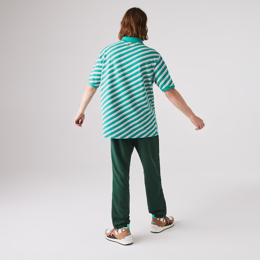 Camisas Lacoste LIVE Striped Cotton Piqué Polo Hombre Verdes Blancos | UV3-91819F7