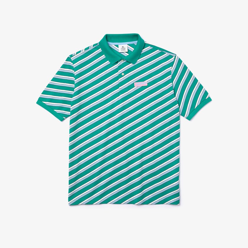 Camisas Lacoste LIVE Striped Cotton Piqué Polo Hombre Verdes Blancos | UV3-91819F7