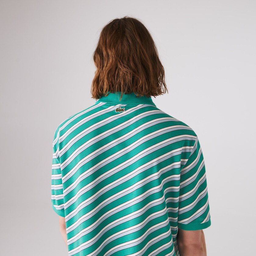 Camisas Lacoste LIVE Striped Cotton Piqué Polo Hombre Verdes Blancos | UV3-91819F7