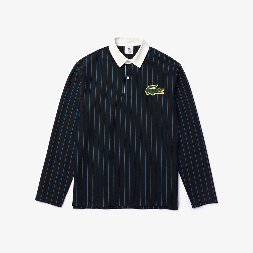 Camisas Lacoste LIVE Striped Cotton Polo Hombre Negros Azules | JS2-10651N6