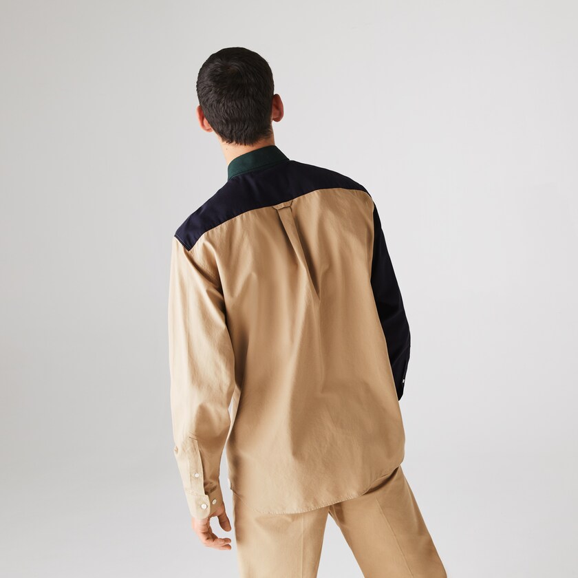 Camisas Lacoste Hombre Azul Marino Azules Verdes Beige Lightweight Regular Fit Colorblock Cotton Canvas XX4-86008Y9