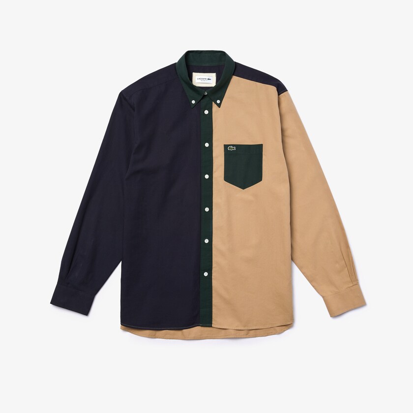 Camisas Lacoste Hombre Azul Marino Azules Verdes Beige Lightweight Regular Fit Colorblock Cotton Canvas XX4-86008Y9