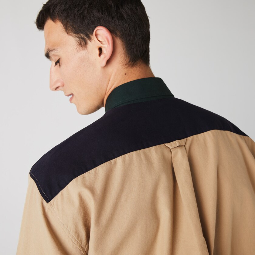 Camisas Lacoste Hombre Azul Marino Azules Verdes Beige Lightweight Regular Fit Colorblock Cotton Canvas XX4-86008Y9
