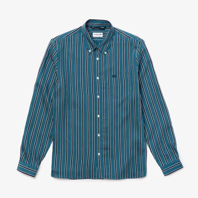 Camisas Lacoste Hombre Azul Marino Azules Blancos Lightweight Striped VF2-44894L0