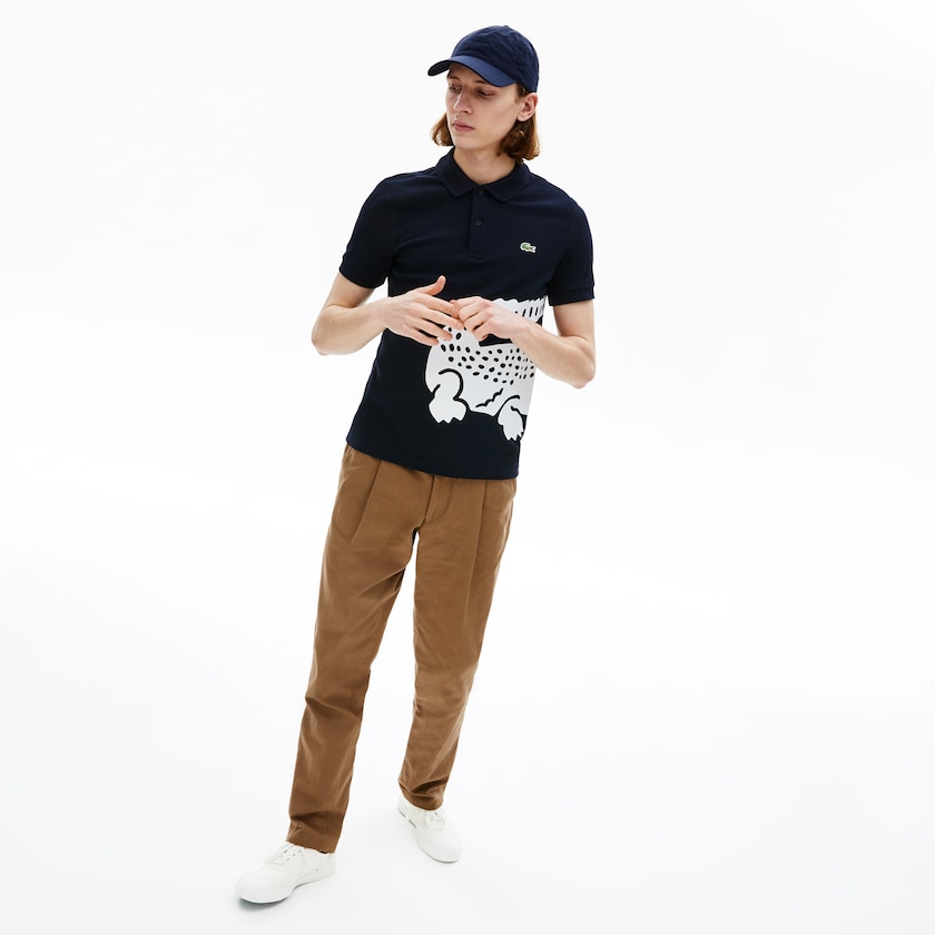 Camisas Lacoste Oversized Crocodile Print Polo Hombre Azul Marino Azules | ZQ7-21702X8