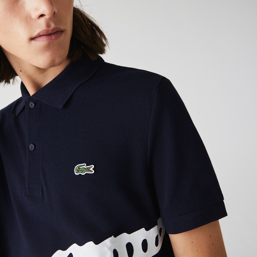 Camisas Lacoste Oversized Crocodile Print Polo Hombre Azul Marino Azules | ZQ7-21702X8
