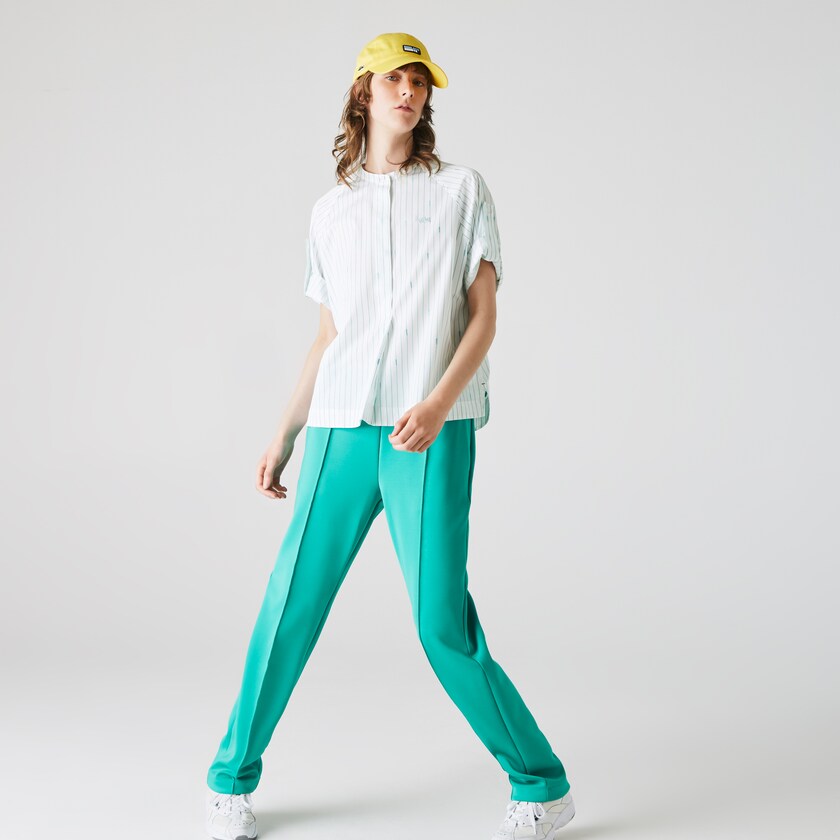 Camisas Lacoste Oversized Mao Collar Striped Cotton Poplin Blouse Mujer Blancos Verdes | NX9-50885M6
