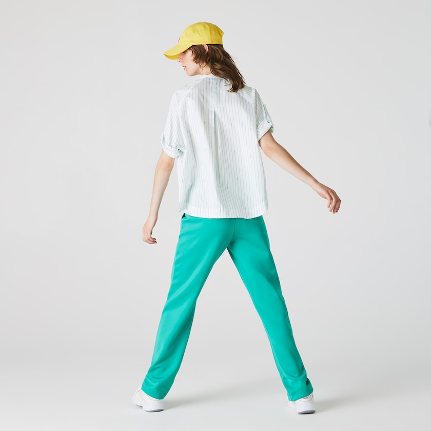Camisas Lacoste Oversized Mao Collar Striped Cotton Poplin Blouse Mujer Blancos Verdes | NX9-50885M6