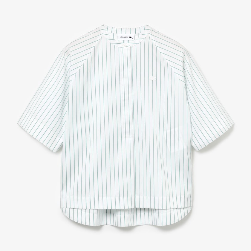 Camisas Lacoste Oversized Mao Collar Striped Cotton Poplin Blouse Mujer Blancos Verdes | NX9-50885M6