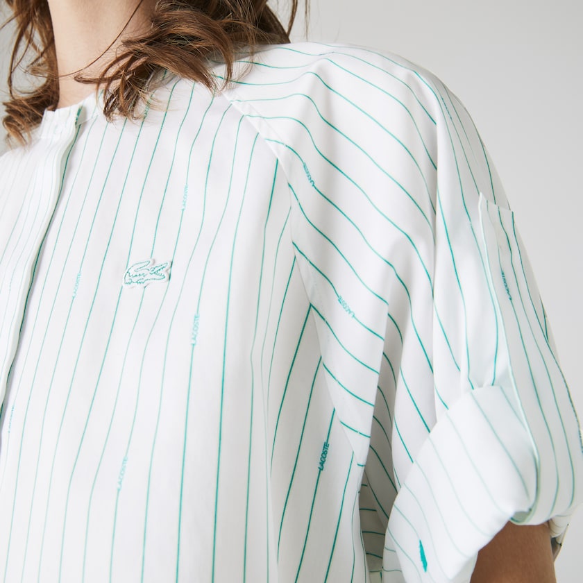 Camisas Lacoste Oversized Mao Collar Striped Cotton Poplin Blouse Mujer Blancos Verdes | NX9-50885M6