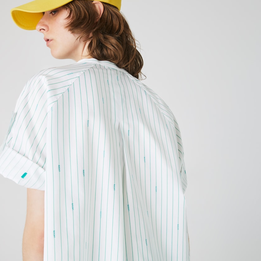 Camisas Lacoste Oversized Mao Collar Striped Cotton Poplin Blouse Mujer Blancos Verdes | NX9-50885M6