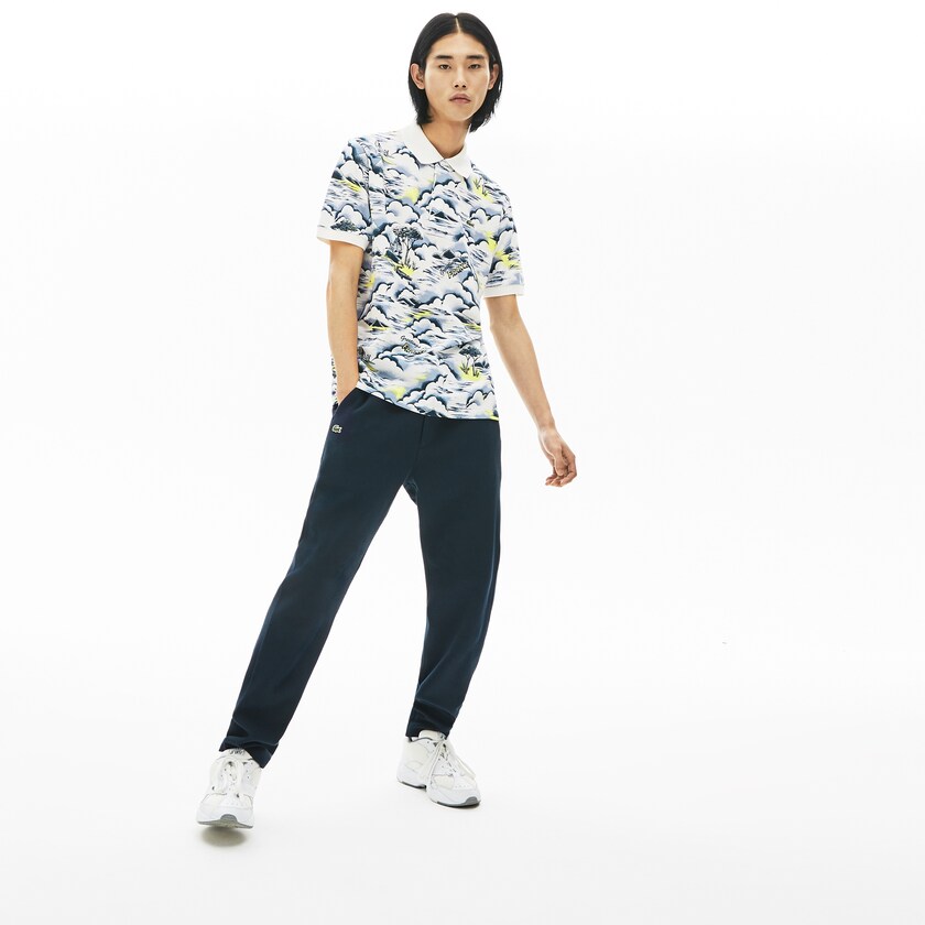 Camisas Lacoste Print Cotton Piqué Classic Fit Polo Hombre Morados Amarillos Blancos | KS7-55685Q7