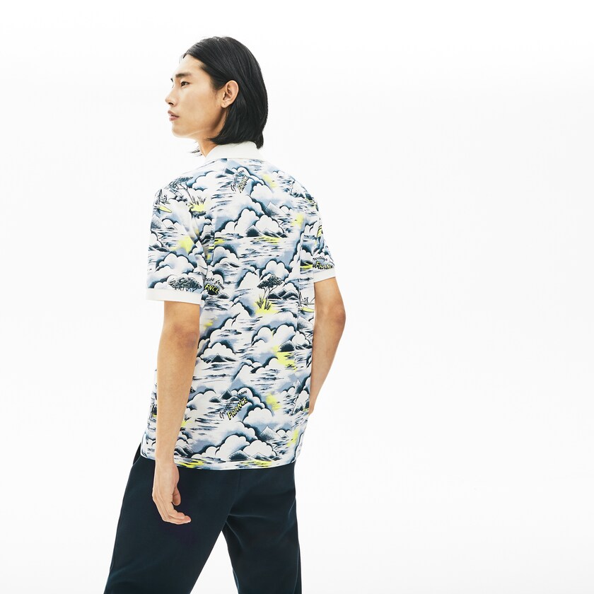 Camisas Lacoste Print Cotton Piqué Classic Fit Polo Hombre Morados Amarillos Blancos | KS7-55685Q7